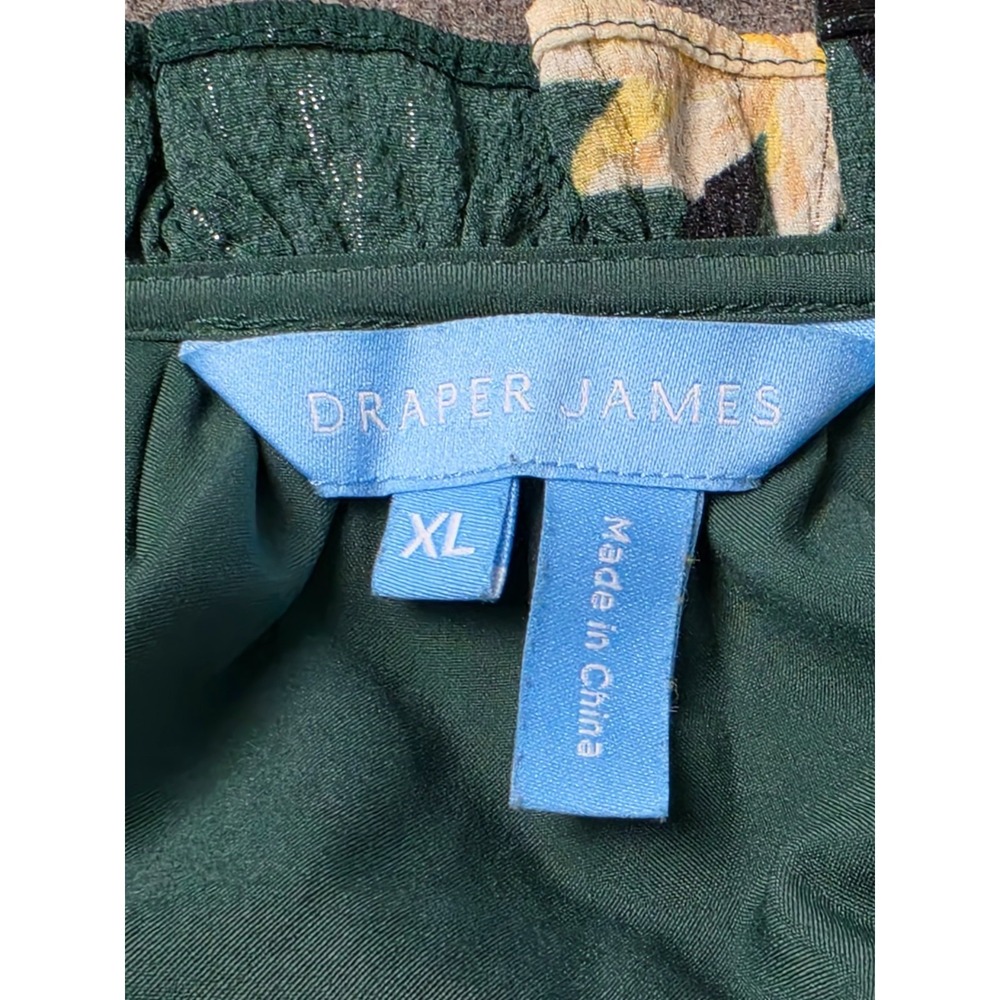 Draper James Floral Ruffle Blouse Women XL Green Short Sleeve Tie Neck Flutter - Picture 3 of 7